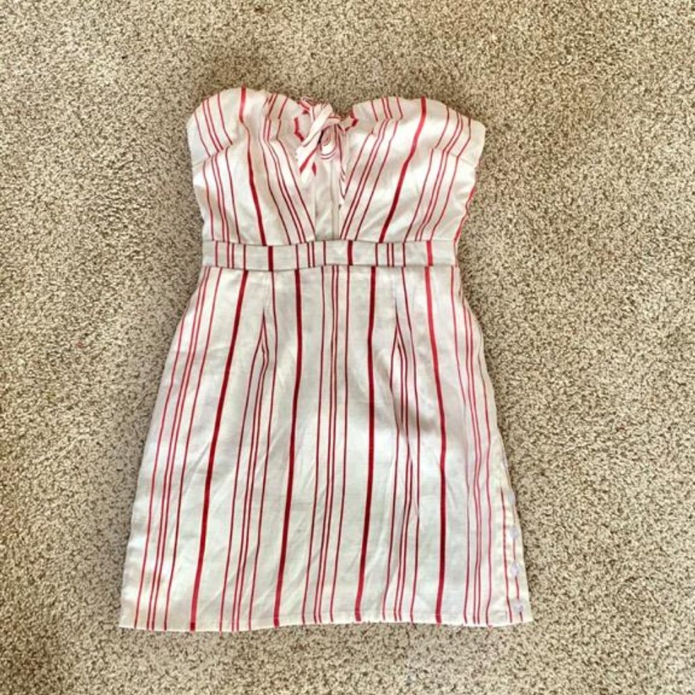 White dress with red stripes